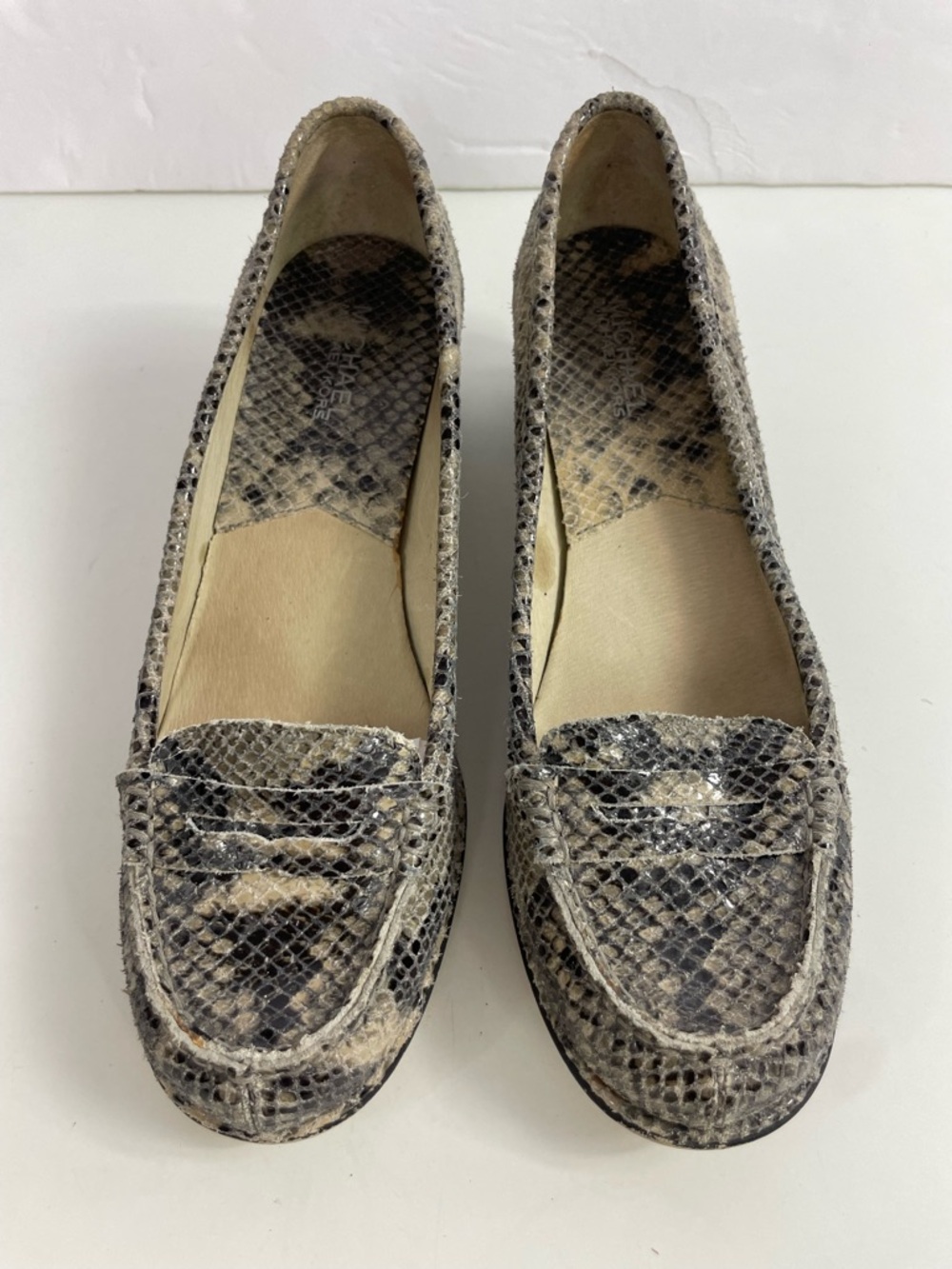 MICHAEL‎ Michael Kors Snake-Print Low Block Heel Loafers in Gray and Black - Picture 7 of 14